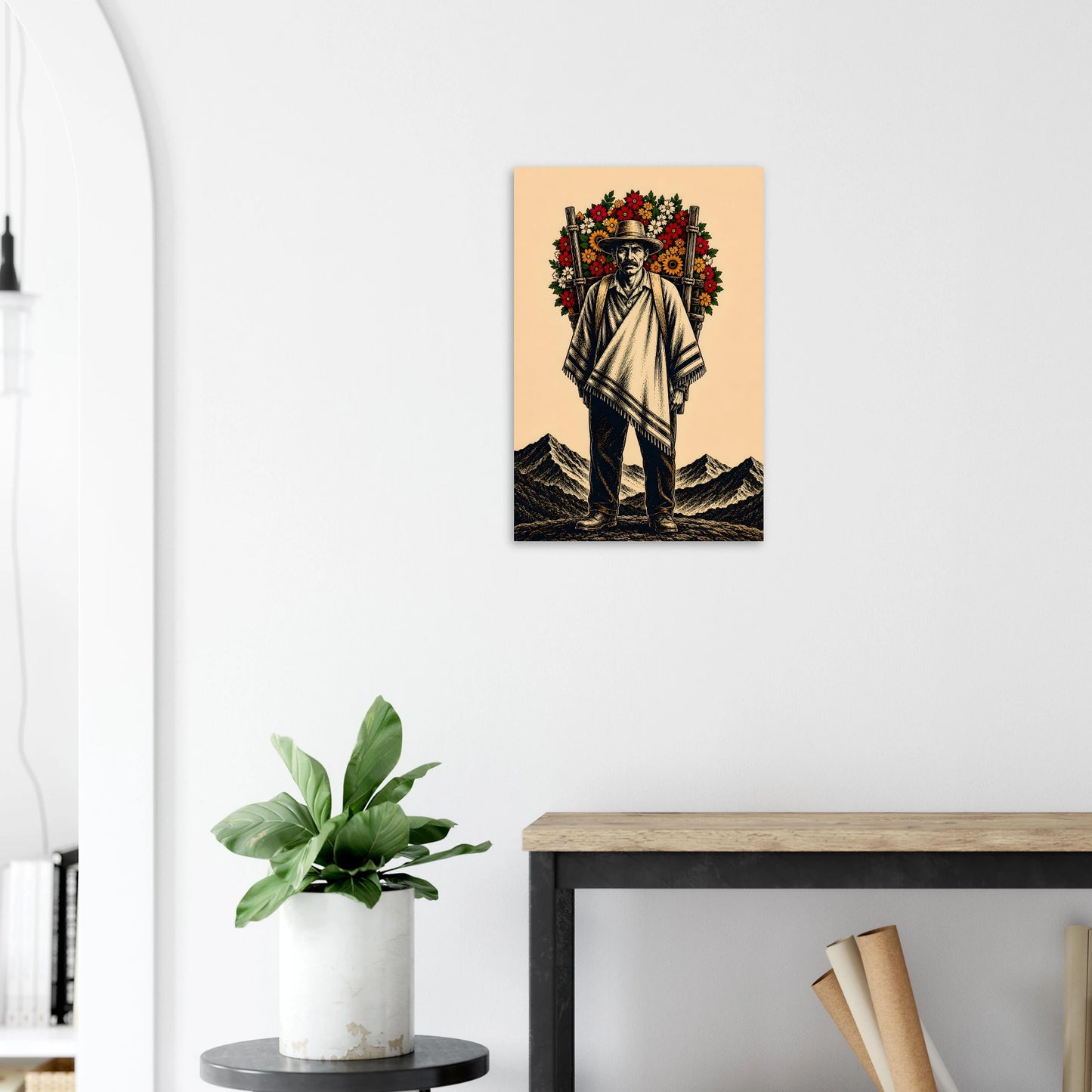 Silletero de frente coronado por flores — cartel Feria de las Flores Medellín PaisaRican