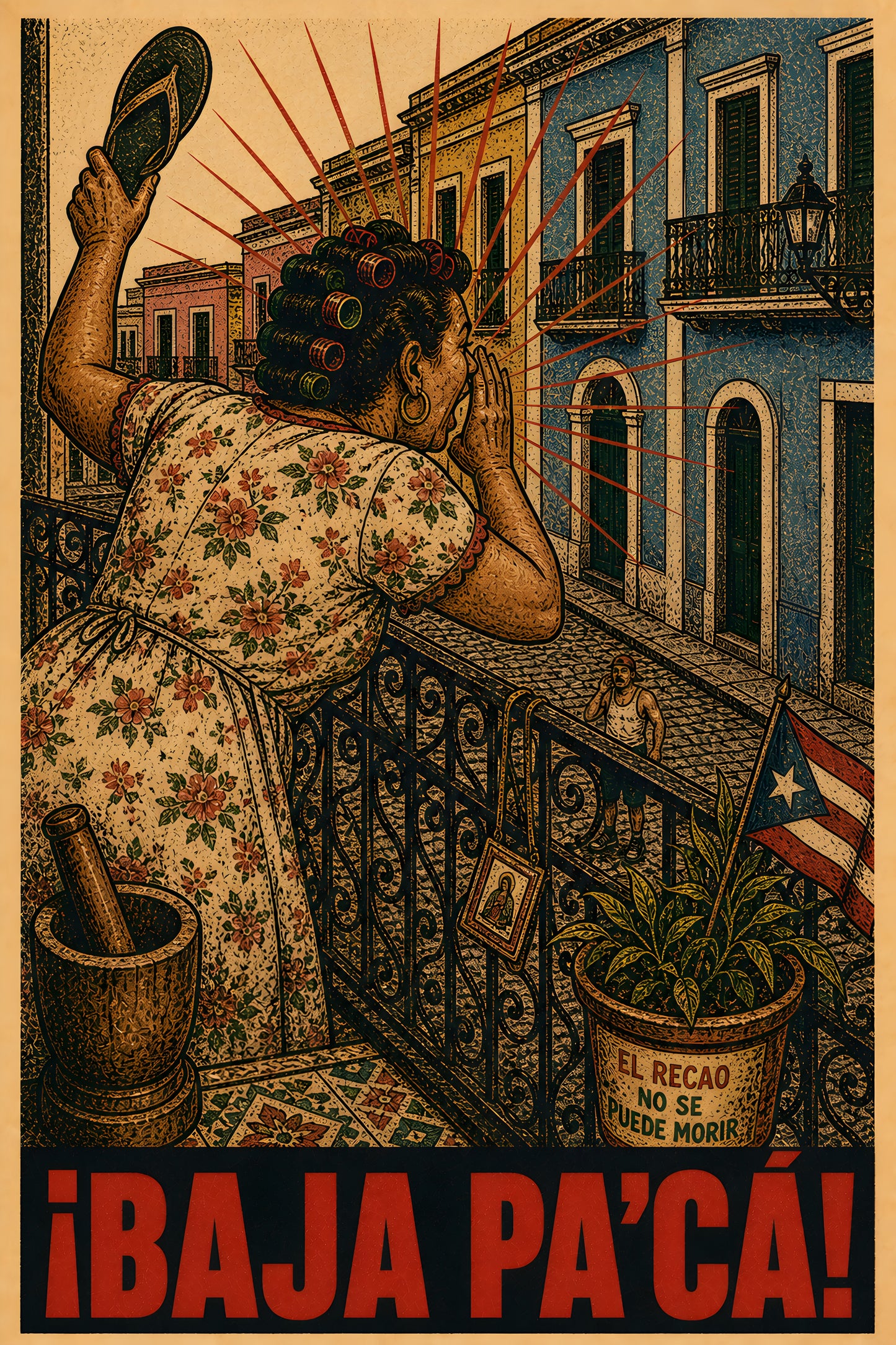 wall art baja paca mujer balcon — diseño exclusivo PaisaRican cartel revolucionario latino HD