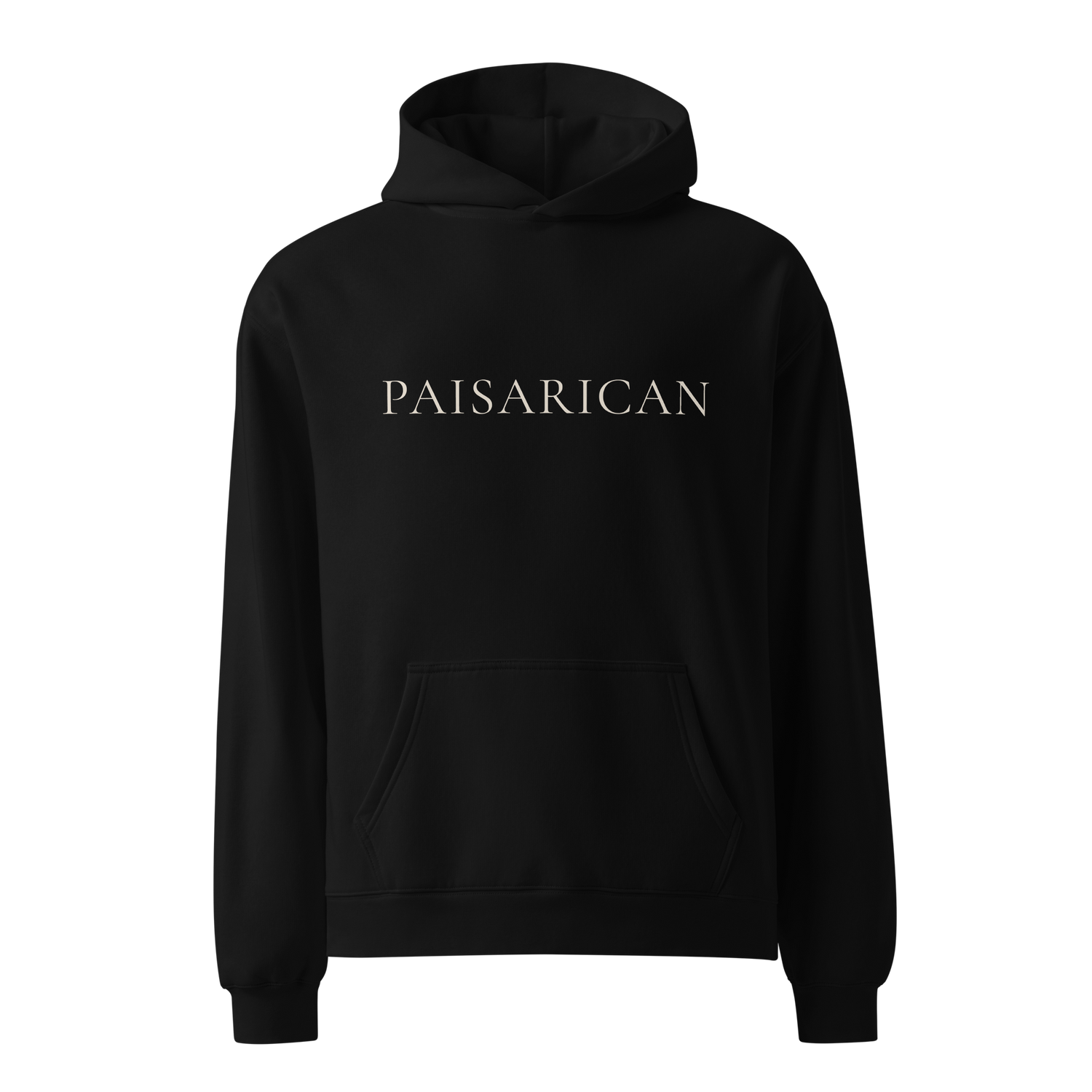 PaisaRican New Drops — Hoodie negro PAISARICAN wordmark, ropa cultural latina streetwear