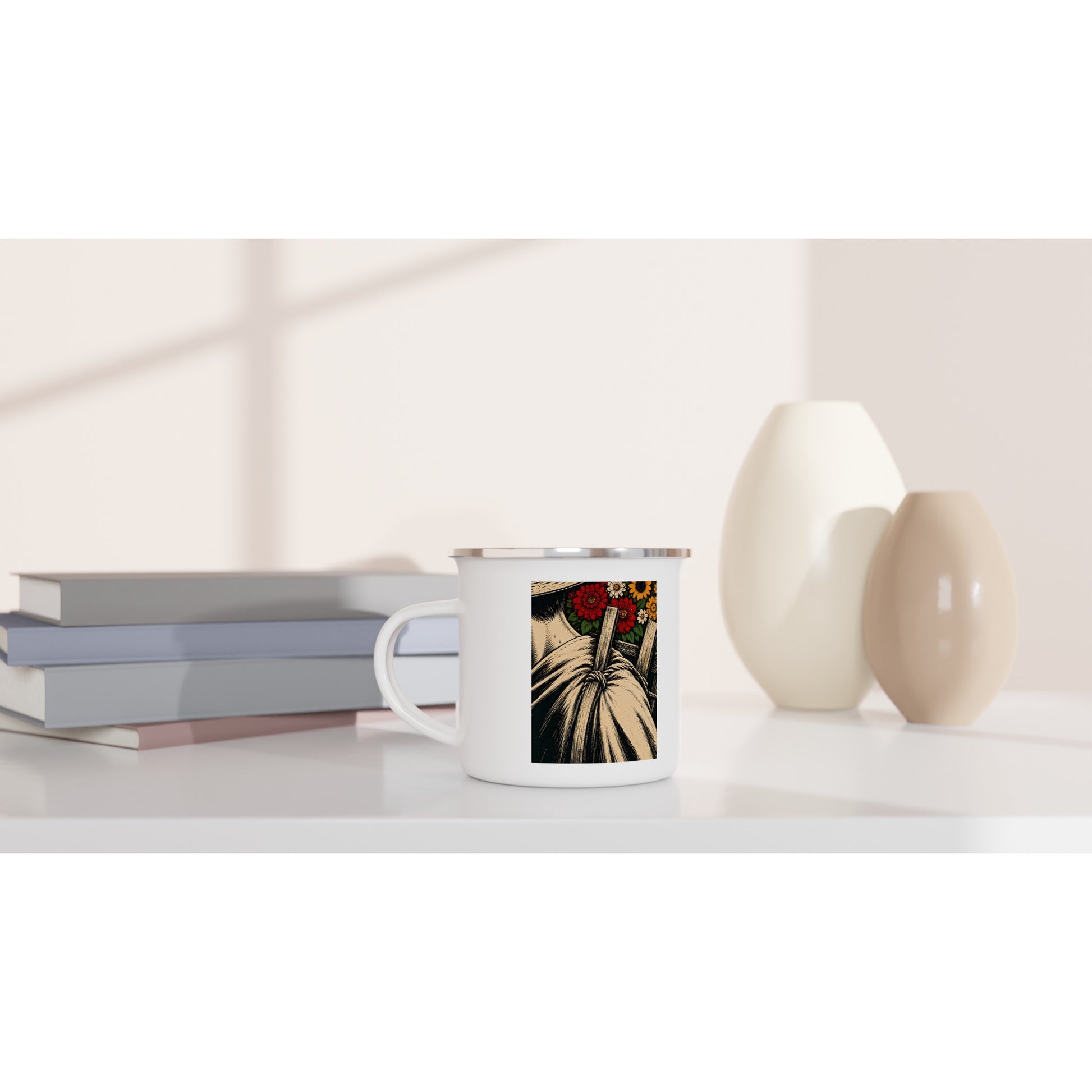 Taza de peltre EL SILLETERO — Feria de las Flores, arte de la diáspora PaisaRican
