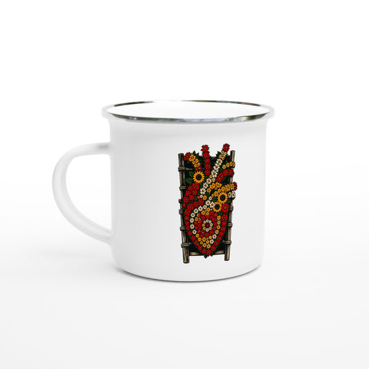Mug de peltre blanco con la silleta de flores en forma de corazón — LA SILLETA Feria de las Flores PaisaRican