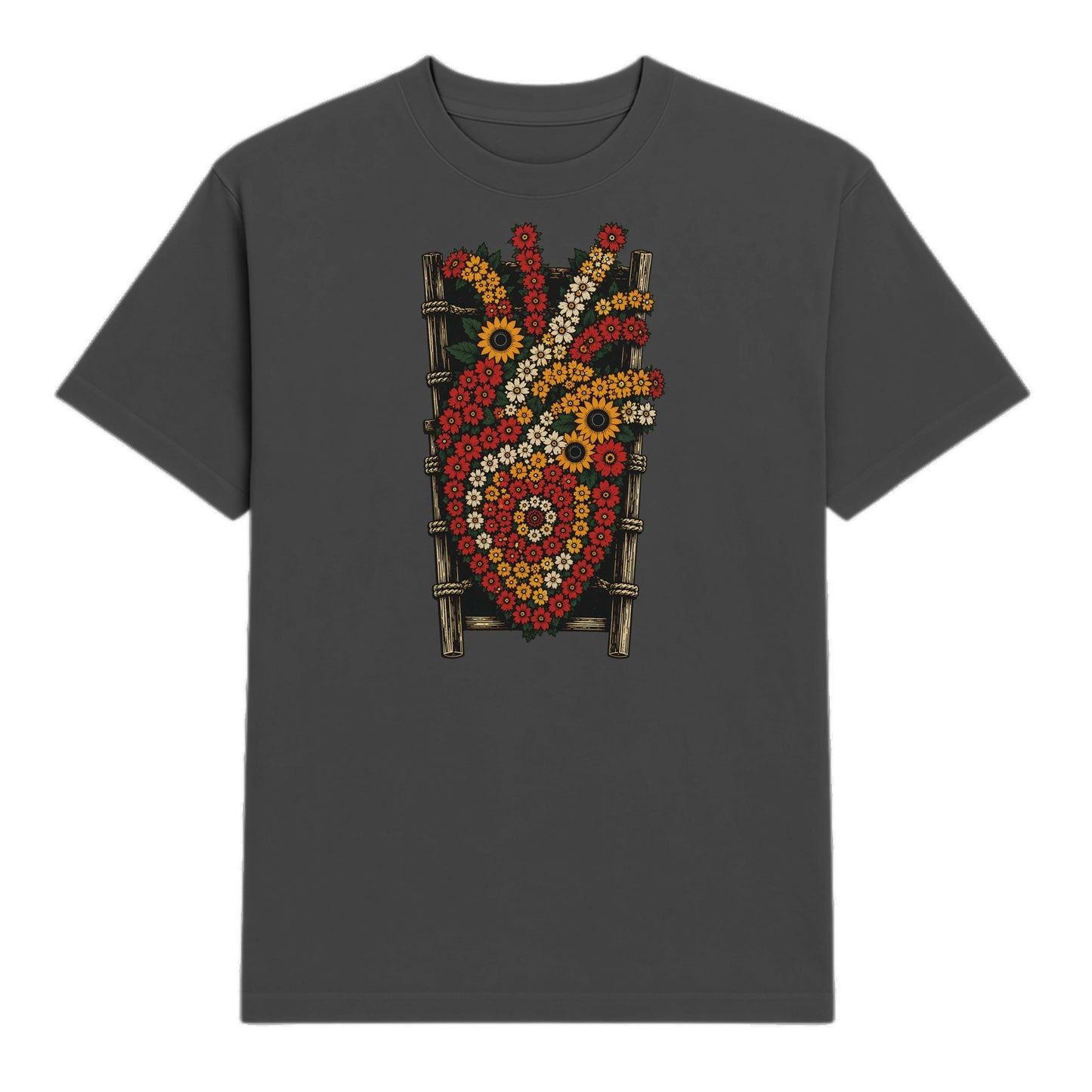 Tee garment-dyed negra con la silleta de flores de la Feria — LA SILLETA PaisaRican paisa