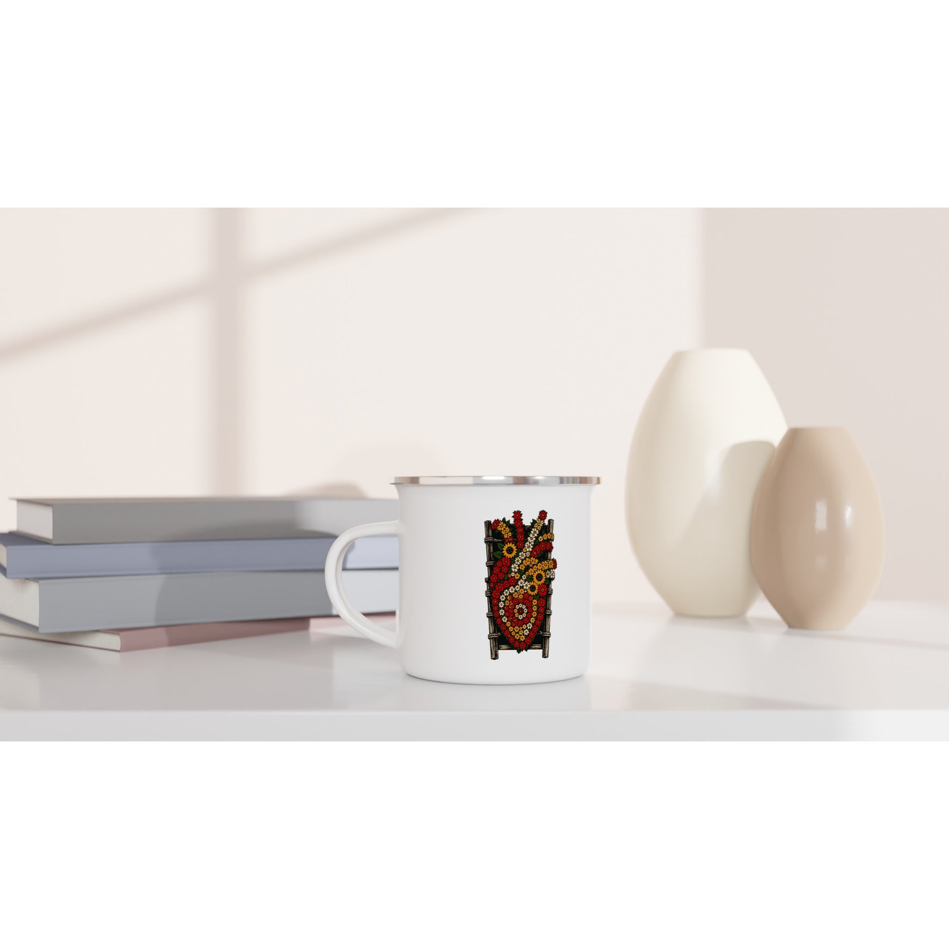 Mug enamel con arte de la silleta paisa — cafecito cultural PaisaRican
