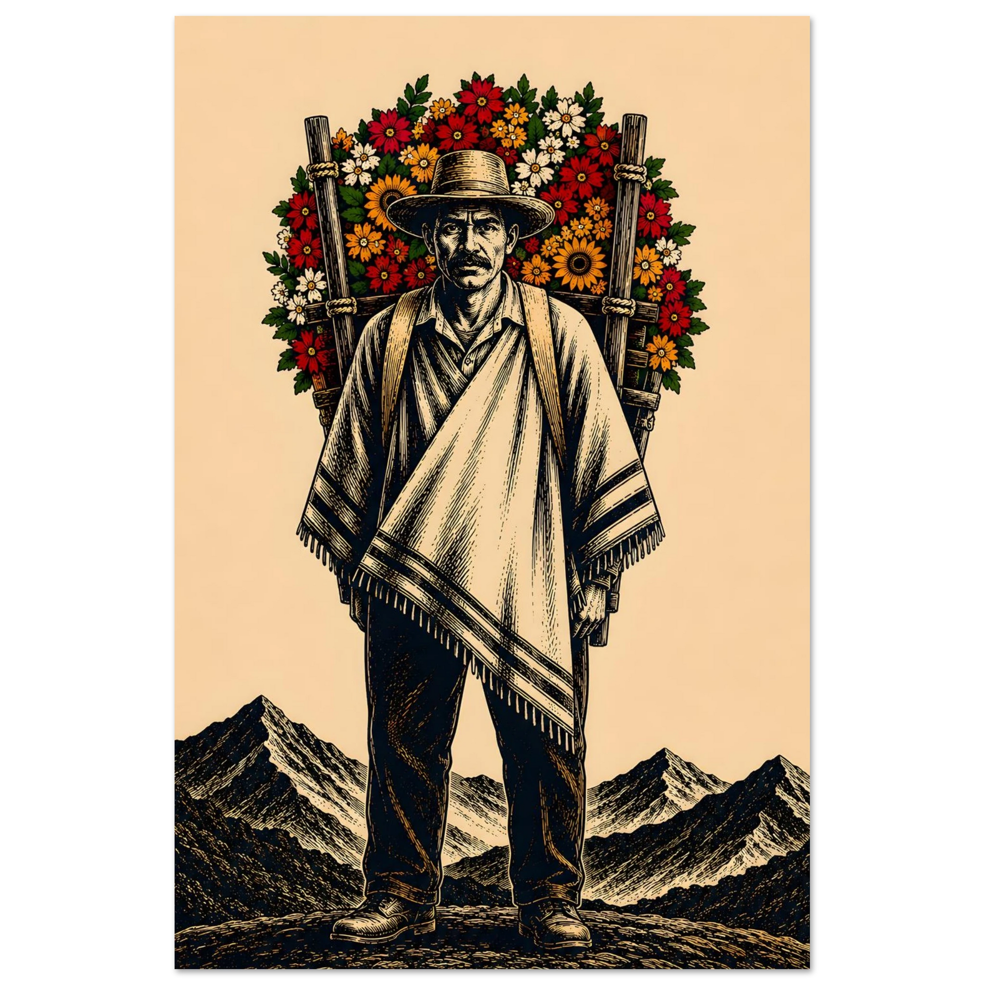 Póster FRENTE EN ALTO silletero enmarcado — arte cultural paisa PaisaRican