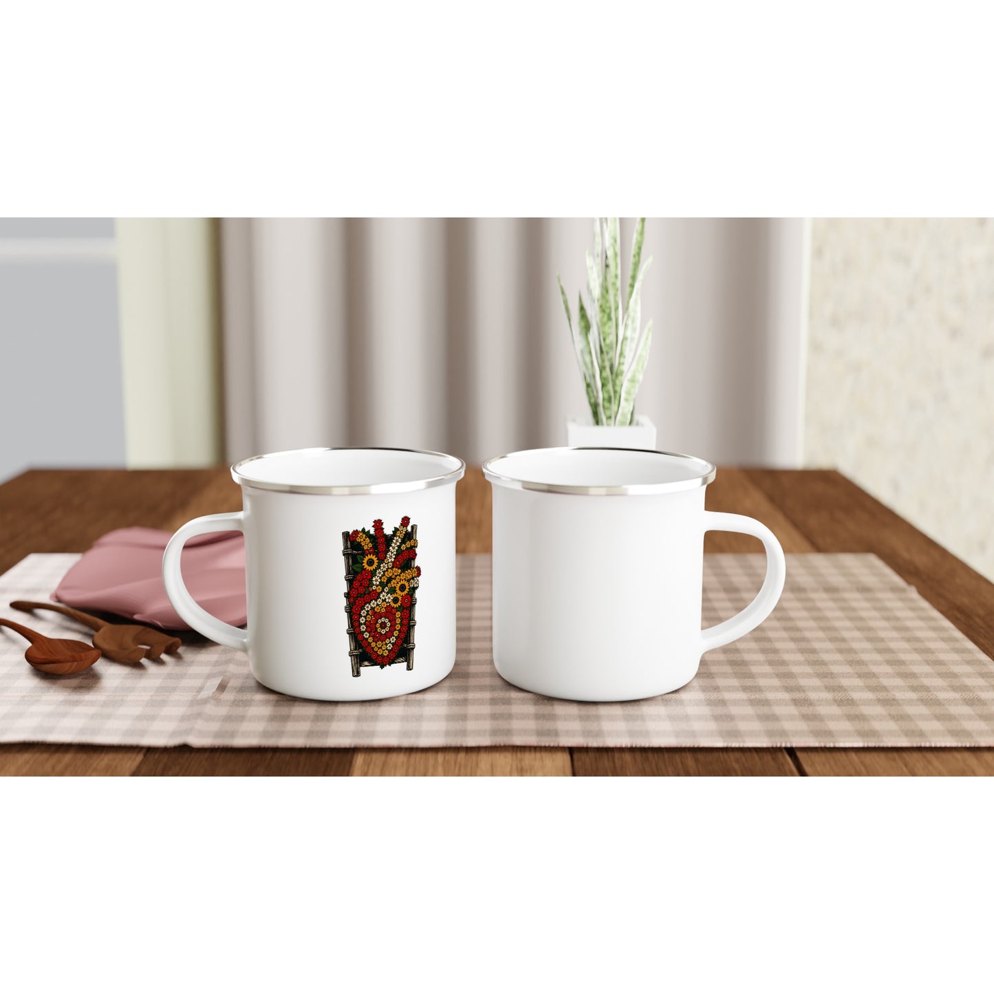 Taza de peltre LA SILLETA — Feria de las Flores, arte de la diáspora PaisaRican