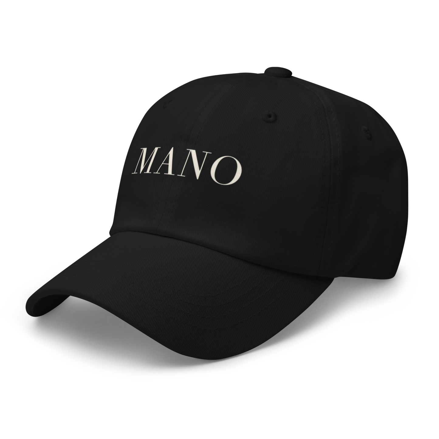 Dad hat negro MANO — jerga universal latino bordada, gorra streetwear cultural PaisaRican