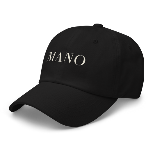 Dad hat negro MANO — jerga universal latino bordada, gorra streetwear cultural PaisaRican