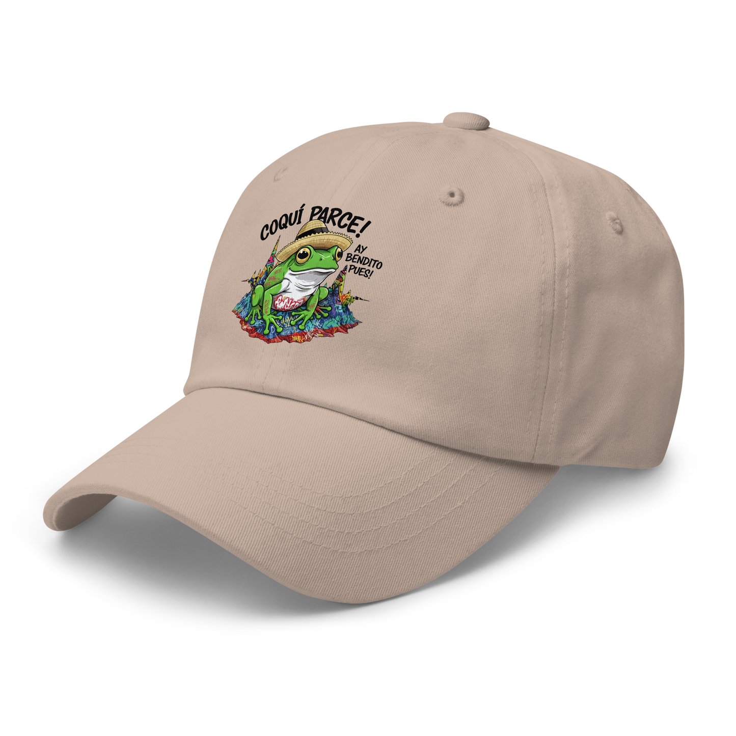 Dad hat negro COQUÍ PARCE — fusión jerga paisa-boricua bordada, gorra streetwear cultural PaisaRican