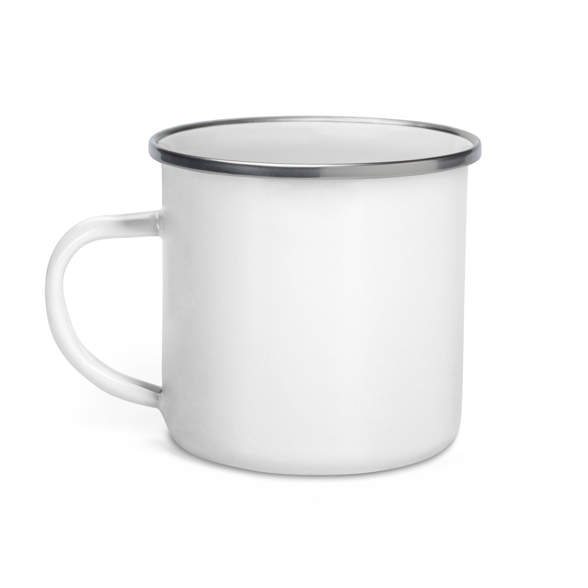 PUÑETA QUÉ RICO EL CAFÉ enamel mug vista lateral izquierda — diseño cartel cultural boricua PaisaRican