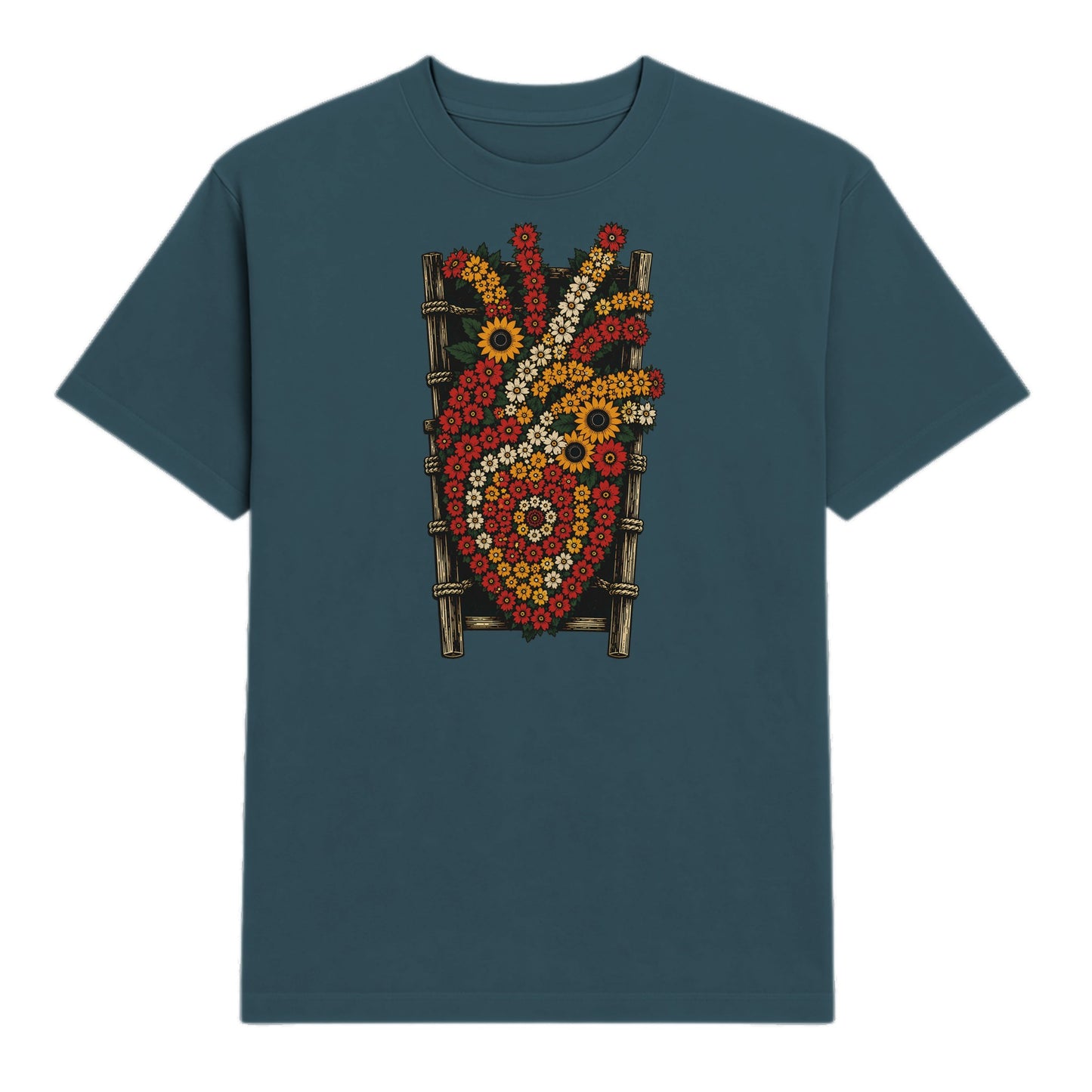 Camiseta premium con silleta de flores estampada — arte cultural paisa PaisaRican