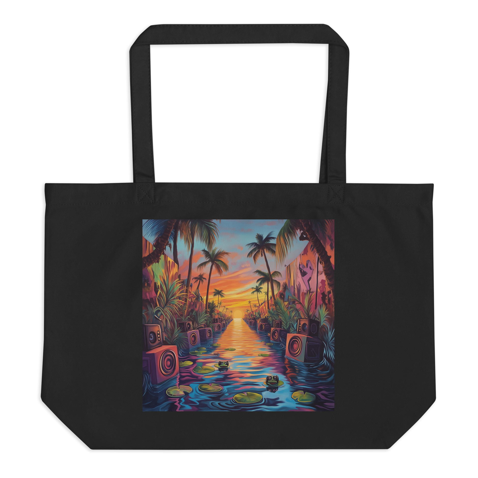  Tote bag GRANDE NEGRA orgánica con arte "Speaker Wall Tropical Soundsystem" — bolsa cultural PaisaRican