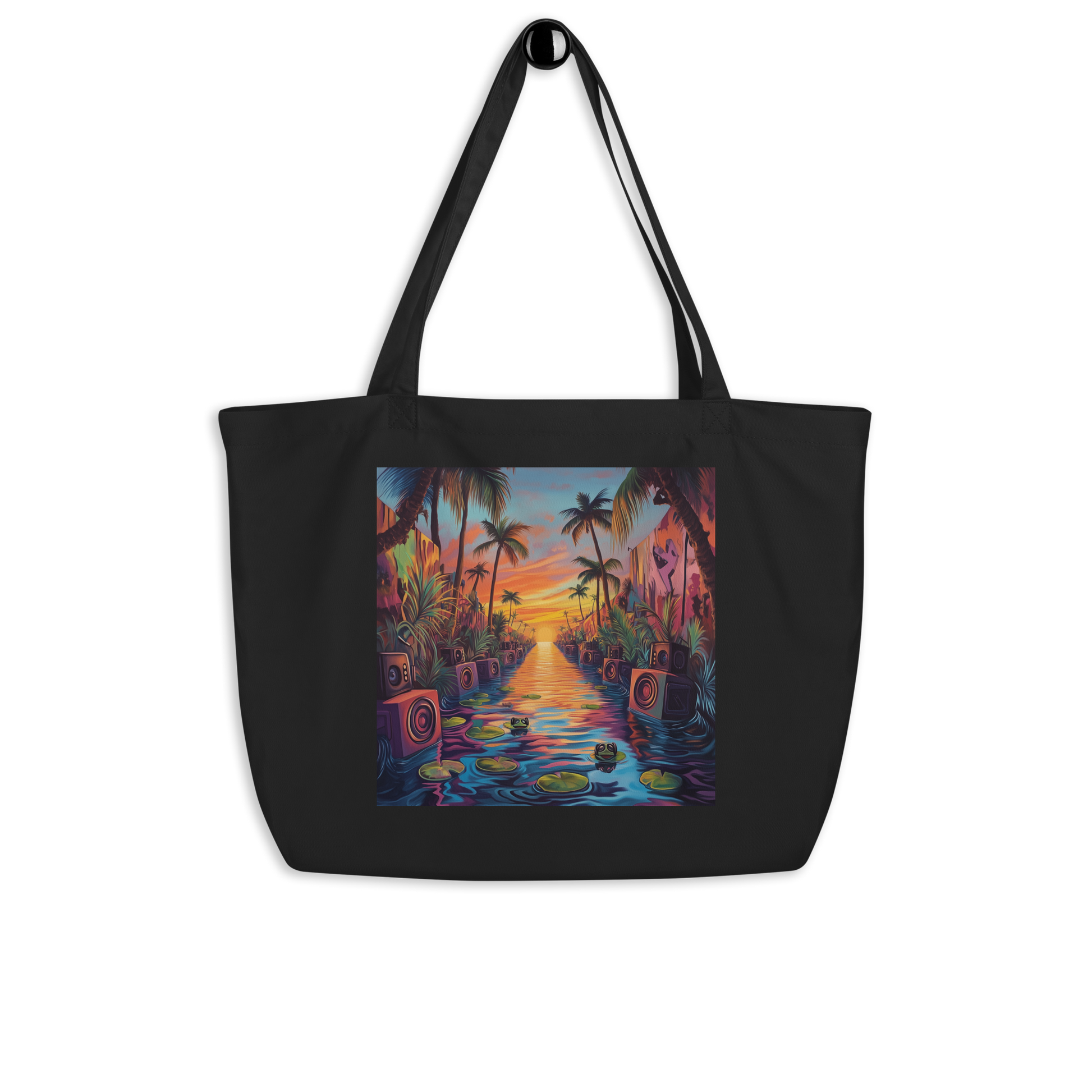  Tote bag GRANDE NEGRA orgánica con arte "Speaker Wall Tropical Soundsystem" — bolsa cultural PaisaRican