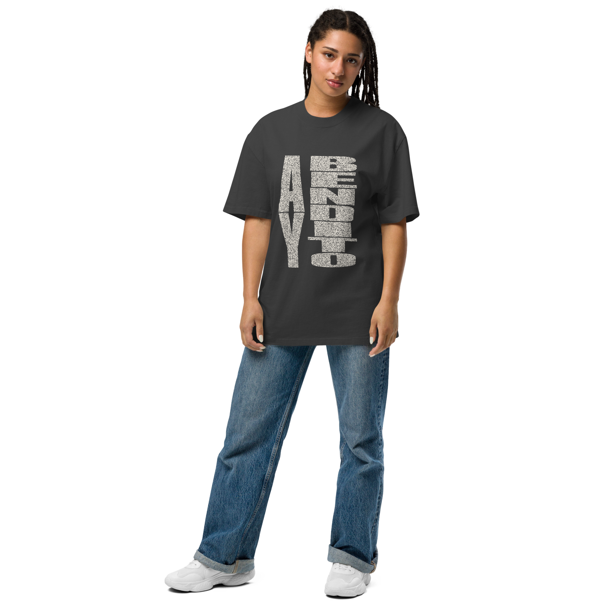 Camiseta oversized faded NEGRA con texto "AY BENDITO" — streetwear cultural boricua PaisaRican