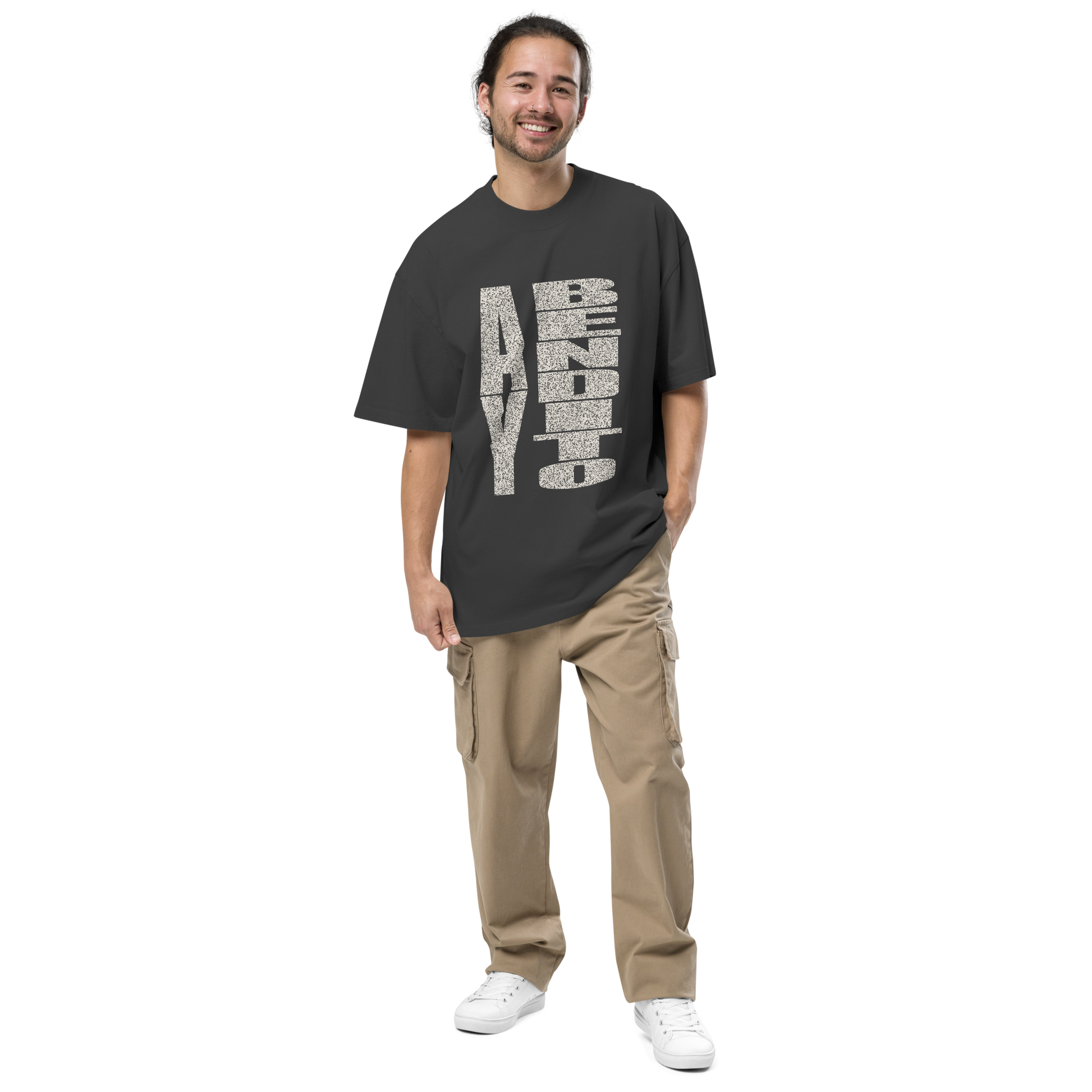Camiseta oversized faded NEGRA con texto "AY BENDITO" — streetwear cultural boricua PaisaRican