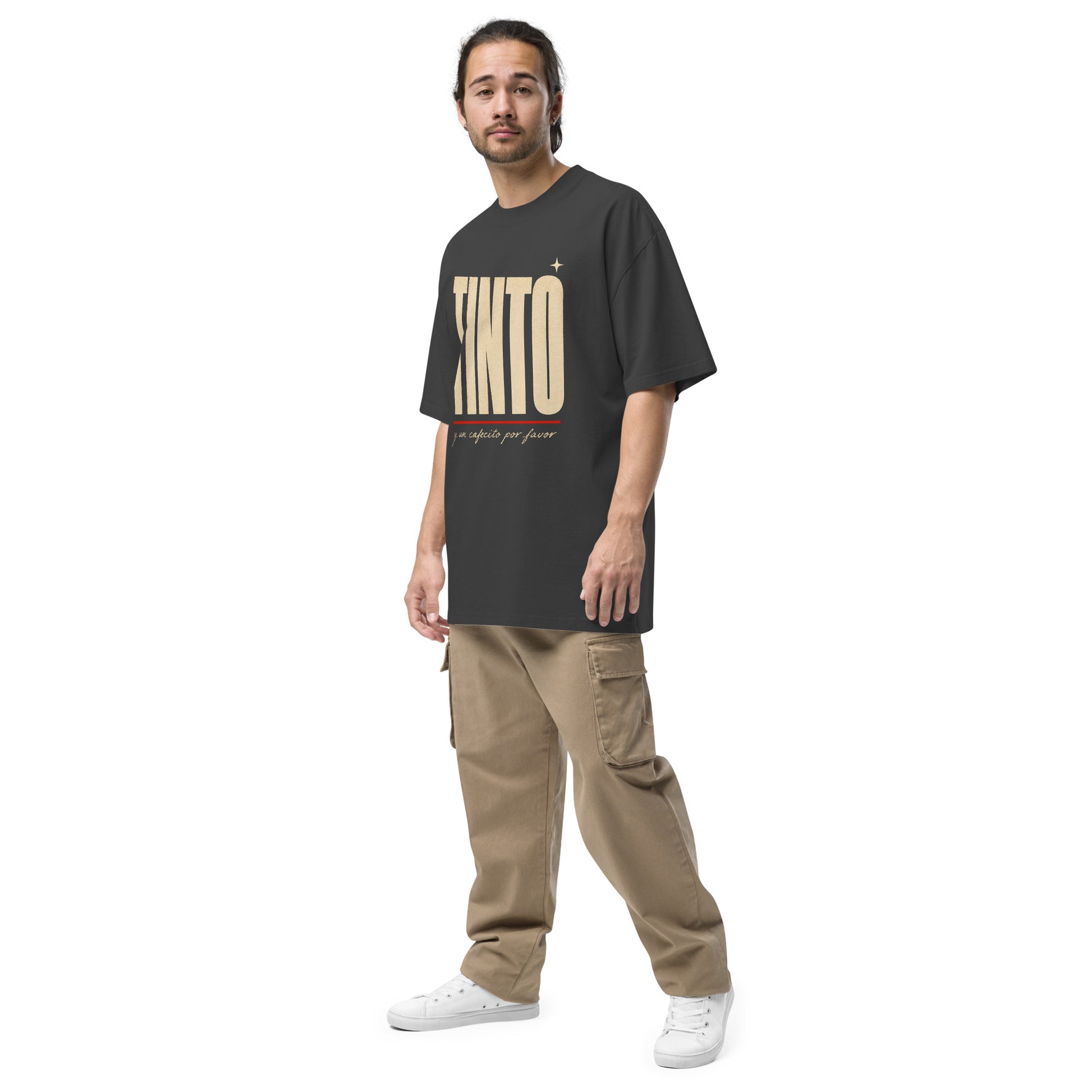 TINTO tee model wearing - PaisaRican streetwear cultural cafetero paisa