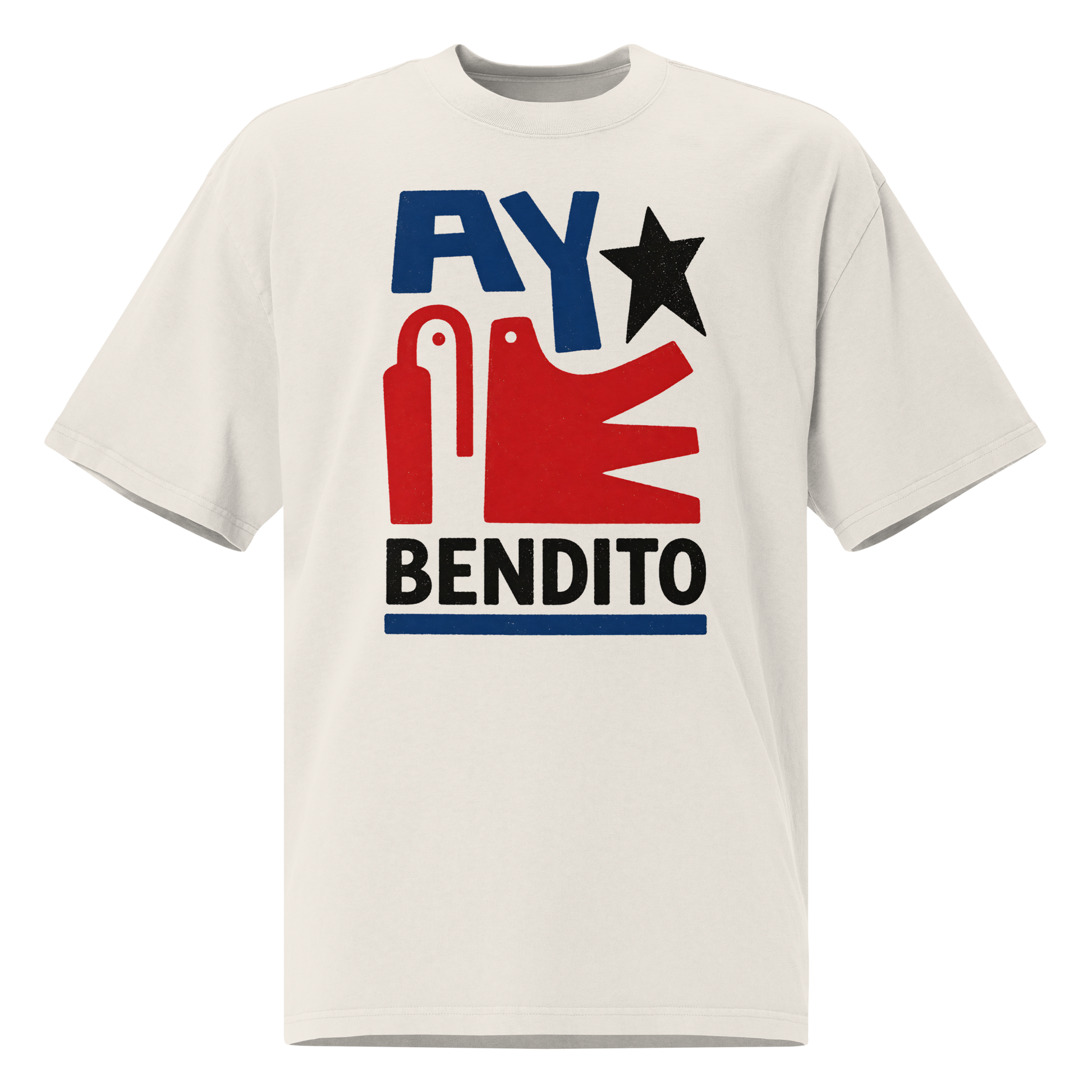  Camiseta oversized faded BONE/CREMA con texto "AY BENDITO" — streetwear cultural boricua PaisaRican
