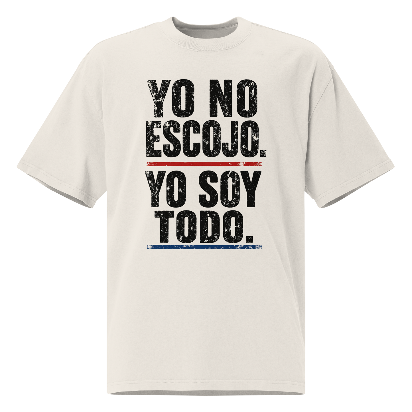 Camiseta oversized faded negra con texto "YO SOY TODO" — streetwear diáspora paisa-boricua PaisaRican