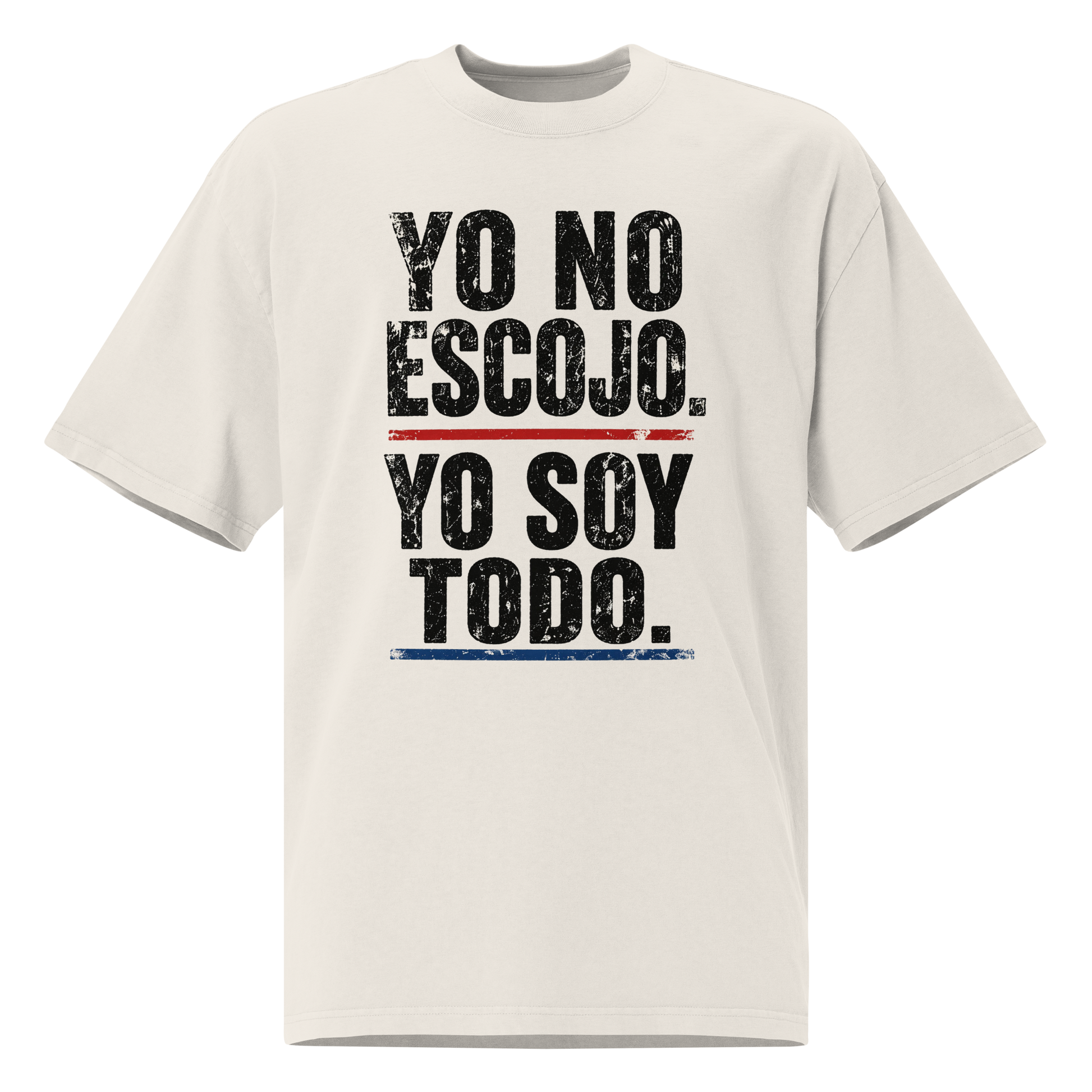 Camiseta oversized faded negra con texto "YO SOY TODO" — streetwear diáspora paisa-boricua PaisaRican
