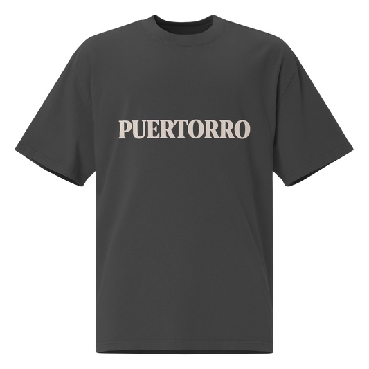 PUERTORRO cream text on black faded oversized tee — Puerto Rican pride streetwear