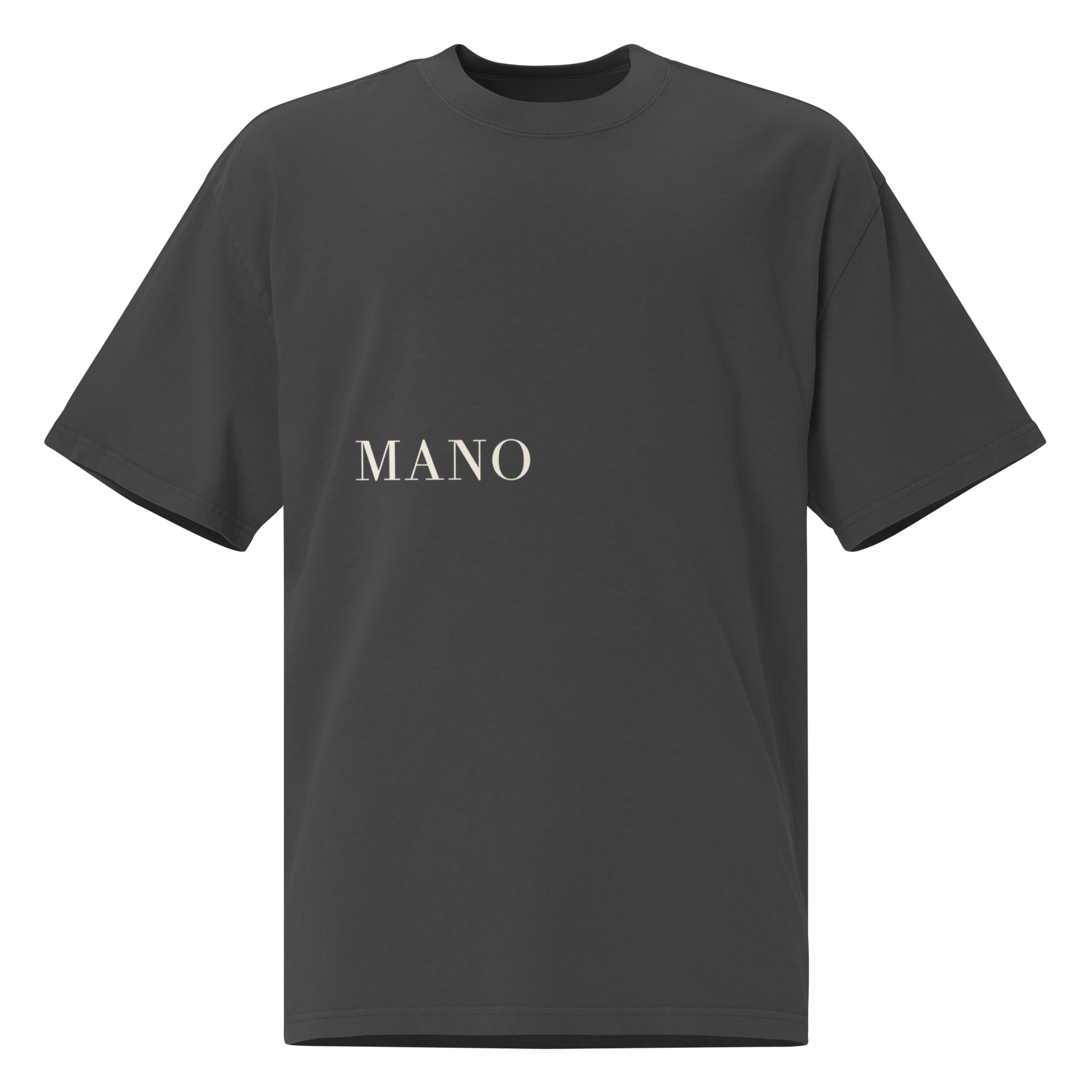 Camiseta oversized faded negra con texto "MANO" — streetwear cultural latino PaisaRican