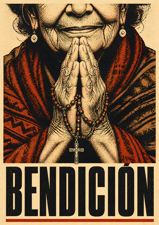 wall art bendicion anciana rezando — diseño exclusivo PaisaRican cartel revolucionario latino HD