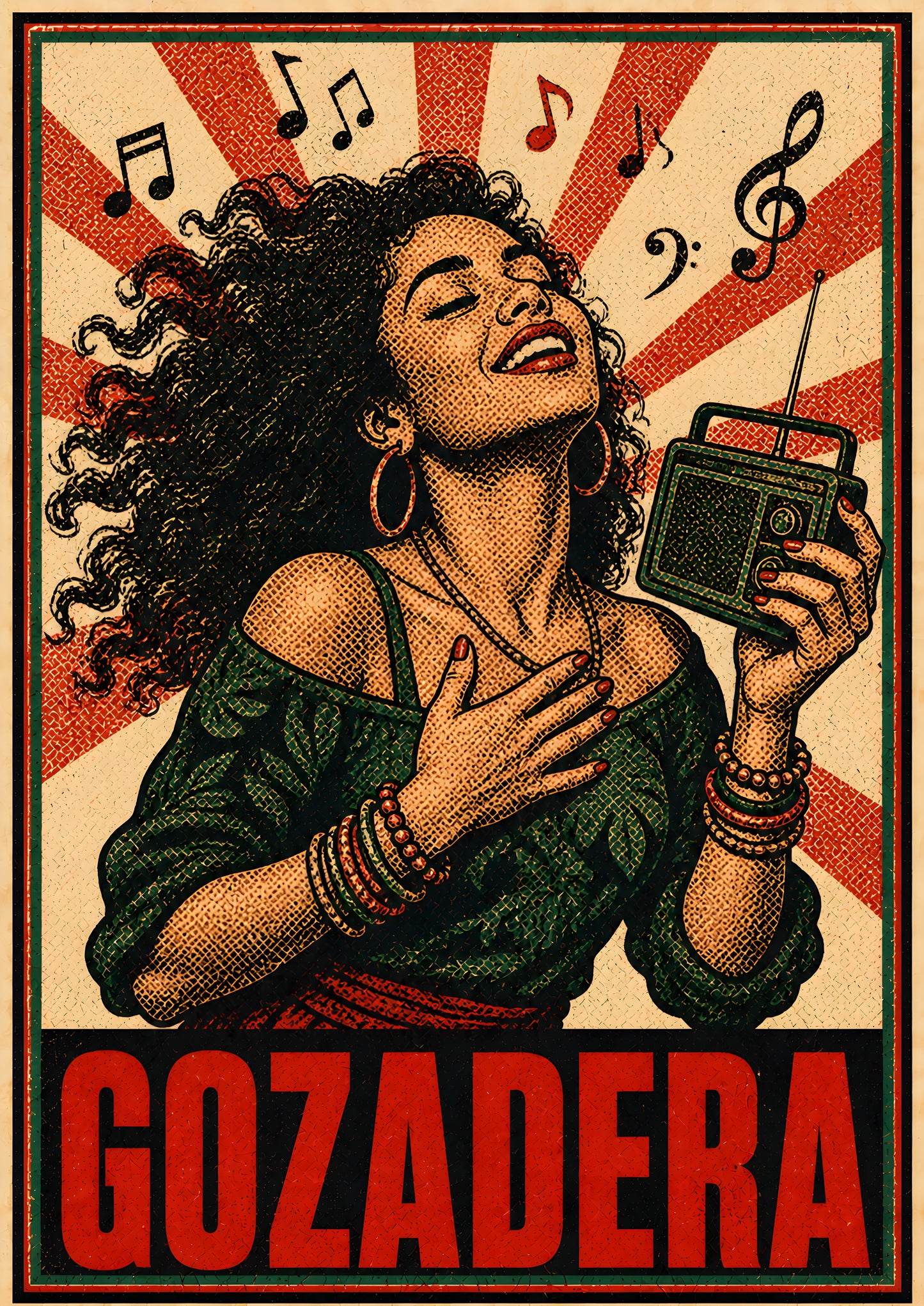 wall art gozadera mujer maracas — diseño exclusivo PaisaRican cartel revolucionario latino HD