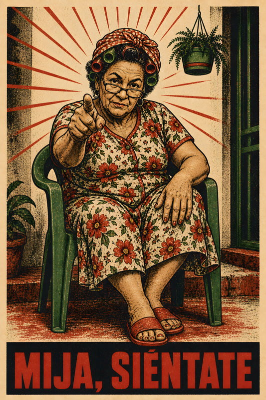 wall art mija sientate vieja en silla — diseño exclusivo PaisaRican cartel revolucionario latino HD