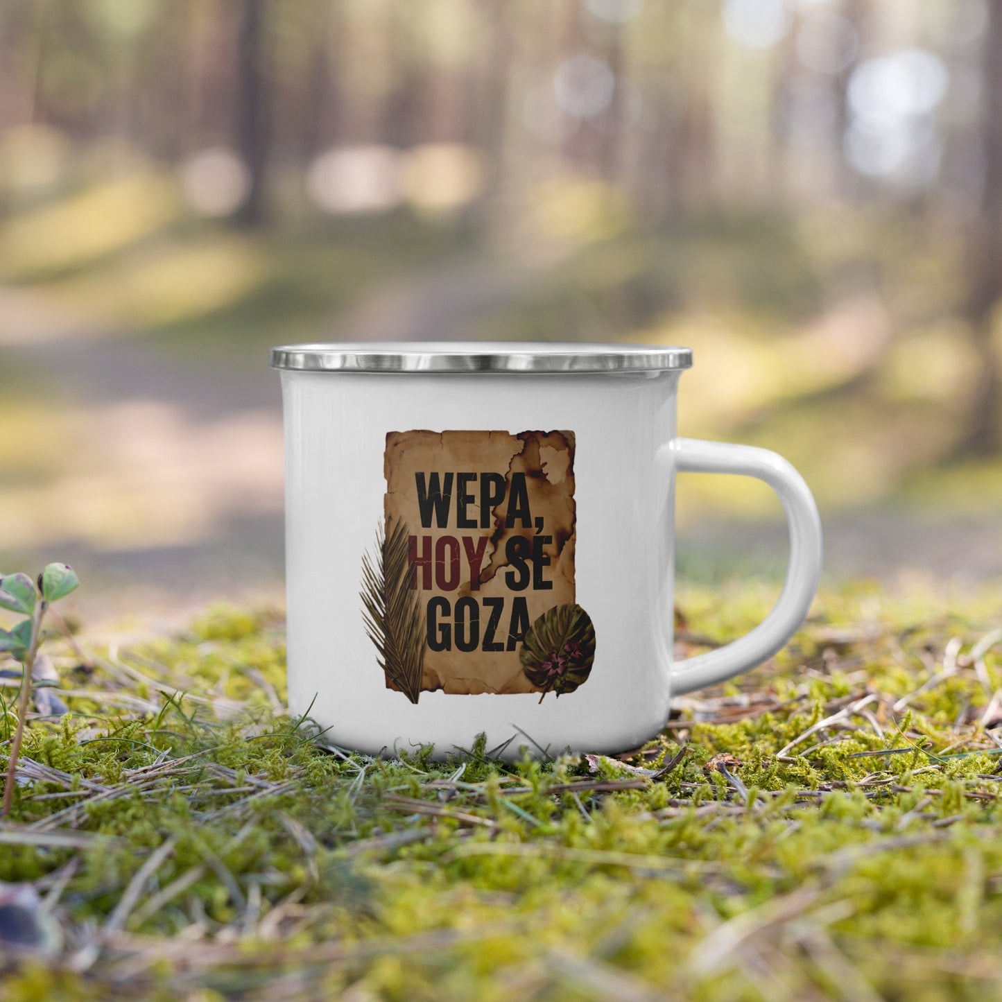 Taza WEPA HOY SE GOZA Pergamino en bosque verde verano — outdoor lifestyle PaisaRican mug boricua